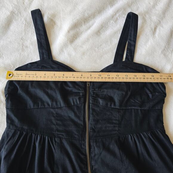 Anthropologie Y2K Black Embroidered Dress Sz 10 Zip Front Strappy Babydoll - Picture 8 of 12